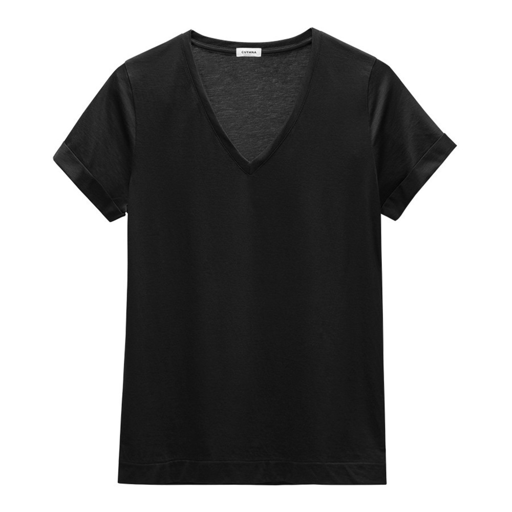 CUYANA Classic V Neck Tee in Black | Small